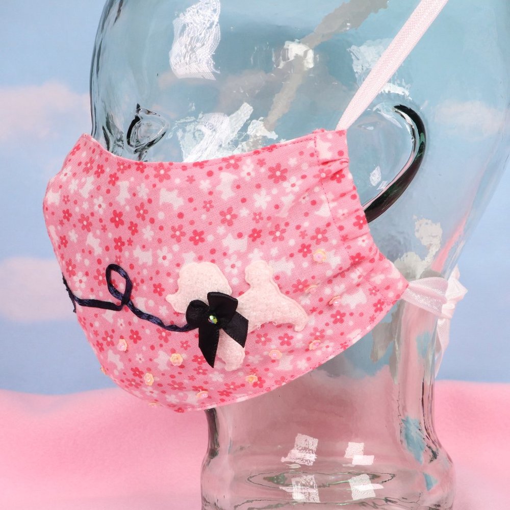 Face Mask Poodle On Leash Retro Paris Size M